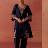 Nikhat Navy Blue Embroidered Rayon Co-ord Set for Women