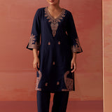 Nikhat Navy Blue Embroidered Rayon Co-ord Set for Women