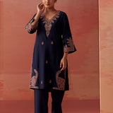 Nikhat Navy Blue Embroidered Rayon Co-ord Set for Women