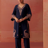 Nikhat Navy Blue Embroidered Rayon Co-ord Set for Women