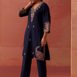 Nikhat Navy Blue Embroidered Rayon Co-ord Set for Women