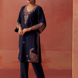 Nikhat Navy Blue Embroidered Rayon Co-ord Set for Women