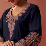 Nikhat Navy Blue Embroidered Rayon Co-ord Set for Women