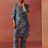 Emaira Blue Printed Rayon Co-ord Set for Women