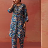 Emaira Blue Printed Rayon Co-ord Set for Women