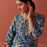 Emaira Blue Printed Rayon Co-ord Set for Women