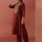 Nyla Maroon Printed Viscose Co-ord Set for Women