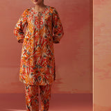 Emaira Mustard Printed Rayon Co-ord Set for Women