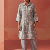 Alvia Silver Grey Printed Viscose Cotton Straight Co-ord Set