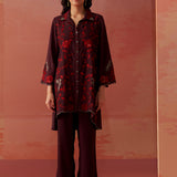 Iqra Burgundy Embroidered Cotton Co-ord Set for Women