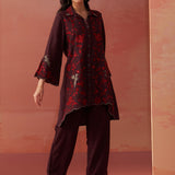 Iqra Burgundy Embroidered Cotton Co-ord Set for Women