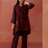 Iqra Burgundy Embroidered Cotton Co-ord Set for Women