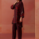 Iqra Burgundy Embroidered Cotton Co-ord Set for Women