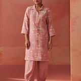 Alvia Rose Pink Printed Viscose Cotton Straight Co-ord Set