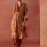 Sofia Ochre Printed Rayon Co-ord Set for Women