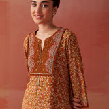 Sofia Ochre Printed Rayon Co-ord Set for Women