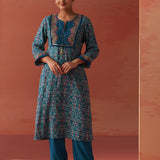 Sofia Teal Blue Printed Rayon Co-ord Set for Women