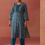 Sofia Teal Blue Printed Rayon Co-ord Set for Women