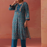 Sofia Teal Blue Printed Rayon Co-ord Set for Women