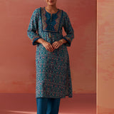 Sofia Teal Blue Printed Rayon Co-ord Set for Women