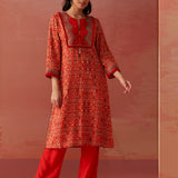 Sofia Bright Red Printed Rayon Co-ord Set for Women