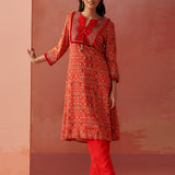 Sofia Bright Red Printed Rayon Co-ord Set for Women