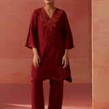 Faiza Maroon Embroidered Co-ord Set for Women