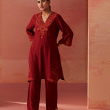 Faiza Maroon Embroidered Co-ord Set for Women