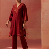 Faiza Maroon Embroidered Co-ord Set for Women