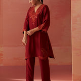 Faiza Maroon Embroidered Co-ord Set for Women