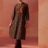 Samiya Black Printed Chanderi Kurta