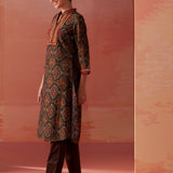 Samiya Black Printed Chanderi Kurta