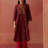 Samiya Wine Printed Chanderi Kurta