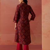 Samiya Wine Printed Chanderi Kurta