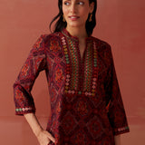 Samiya Wine Printed Chanderi Kurta