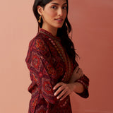 Samiya Wine Printed Chanderi Kurta