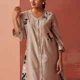 Farida Beige Embroidered Chanderi Tunic for Women