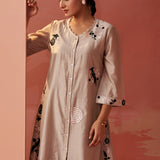 Farida Beige Embroidered Chanderi Tunic for Women