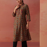 Samiya Green Printed Chanderi Kurta