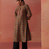 Samiya Green Printed Chanderi Kurta