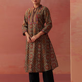 Samiya Green Printed Chanderi Kurta