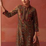 Samiya Green Printed Chanderi Kurta