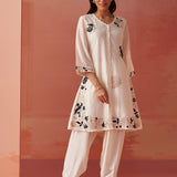 Farida Ivory Embroidered Chanderi Tunic for Women