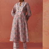 Farah Grey Embroidered Chanderi Kurta for Women