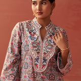 Farah Grey Embroidered Chanderi Kurta for Women