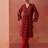 Arayna Red Printed Chanderi Kurta for Women