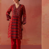 Arayna Red Printed Chanderi Kurta for Women