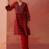 Arayna Red Printed Chanderi Kurta for Women