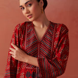 Arayna Red Printed Chanderi Kurta for Women