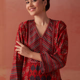 Arayna Red Printed Chanderi Kurta for Women